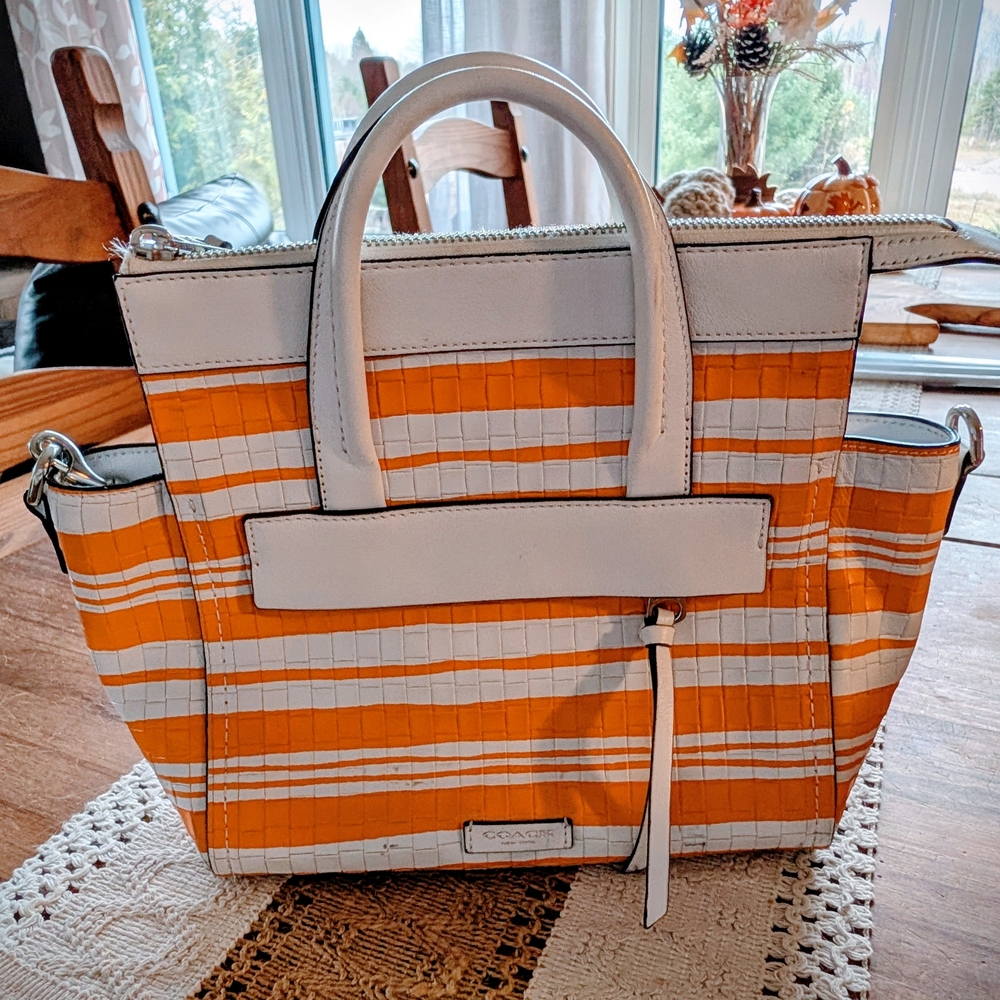Coach Vibrant Orange and White Tote